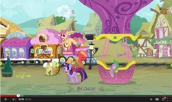 Size: 854x507 | Tagged: suggestive, derpibooru import, edit, edited screencap, screencap, big macintosh, cheerilee, chelsea porcelain, derpy hooves, dizzy twister, geri, granny smith, mr. waddle, orange swirl, spike, steamer, twilight sparkle, dragon, earth pony, pegasus, pony, unicorn, caption, female, friendship express, hot air balloon, male, mare, meme, opening, railroad, stallion, theme song, train, twinkling balloon, unicorn twilight, youtube caption