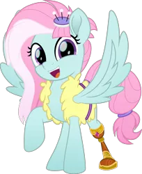 Size: 5590x6850 | Tagged: safe, artist:jhayarr23, derpibooru import, kerfuffle, pegasus, pony, rainbow roadtrip, absurd resolution, amputee, clothes, cute, female, fufflebetes, looking at you, mare, movie accurate, prosthetic leg, prosthetic limb, prosthetics, raised hoof, simple background, smiling, solo, spread wings, transparent background, vector, wings