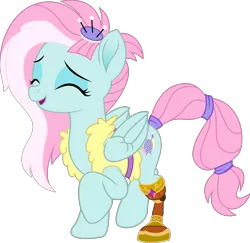 Size: 4972x4839 | Tagged: safe, artist:potato22, derpibooru import, kerfuffle, pegasus, pony, rainbow roadtrip, absurd resolution, amputee, clothes, cute, eyes closed, female, fufflebetes, happy, mare, movie accurate, prosthetic leg, prosthetic limb, prosthetics, raised hoof, simple background, smiling, solo, transparent background, vector