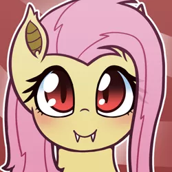 Size: 1000x1000 | Tagged: safe, artist:puetsua, derpibooru import, fluttershy, bat pony, pony, abstract background, avatar, bat ponified, blushing, bust, cute, fangs, female, flutterbat, full face view, looking at you, mare, outline, portrait, race swap, red eyes, shyabates, shyabetes, smiling, solo, white outline