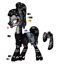 Size: 848x913 | Tagged: safe, alternate version, artist:anyazen, derpibooru import, oc, oc:wylde rush, unofficial characters only, zebra, clothes, dreadlocks, ear piercing, earring, eyebrow piercing, female, jewelry, piercing, ponytail, quadrupedal, raised hoof, reference sheet, roller skates, rollerblades, shirt, shorts, simple background, socks, solo, t-shirt, tongue out, tongue piercing, torn clothes, transparent background, zebra oc