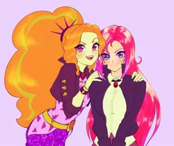 Size: 2048x1732 | Tagged: safe, artist:rileyav, derpibooru import, adagio dazzle, oc, oc:galatea, equestria girls, adoragio, anime, blushing, commission, cute, female, hands on shoulder, large voluminous hair, mother and child, mother and daughter, parent:adagio dazzle, simple background