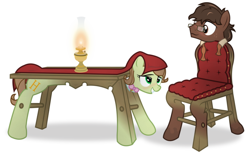 Size: 2959x1900 | Tagged: safe, artist:icaron, derpibooru import, oc, oc:choco, oc:saga, pegasus, pony, chair transformation, glasses, inanimate tf, lamp, objectification, show accurate, transformation, wtf