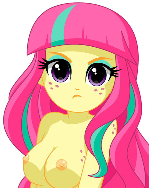 Size: 780x983 | Tagged: questionable, artist:rosemile mulberry, derpibooru import, sour sweet, equestria girls, friendship games, alternate hairstyle, body freckles, boob freckles, breasts, busty sour sweet, chest freckles, female, freckles, image, looking at you, nipples, nudist sour sweet, nudity, png, shoulder freckles, simple background, solo, white background