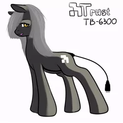 Size: 900x900 | Tagged: safe, artist:kira-minami, derpibooru import, oc, ponified, unofficial characters only, earth pony, object pony, original species, pony, aside glance, female, hair over one eye, looking at you, mare, power cord, sideways glance, simple background, solo, tablet, tongue out, white background