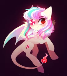 Size: 1612x1850 | Tagged: artist:kirionek, bat wings, bowtie, derpibooru import, eyepatch, female, food, leonine tail, mare, oc, oc:magic sprinkles, red eyes, safe, sprinkles, wings