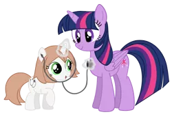 Size: 1024x727 | Tagged: safe, artist:water-kirby, derpibooru import, twilight sparkle, twilight sparkle (alicorn), oc, oc:healing touch, alicorn, pony, cute, female, filly, heartbeat, listening, simple background, stethoscope, transparent background