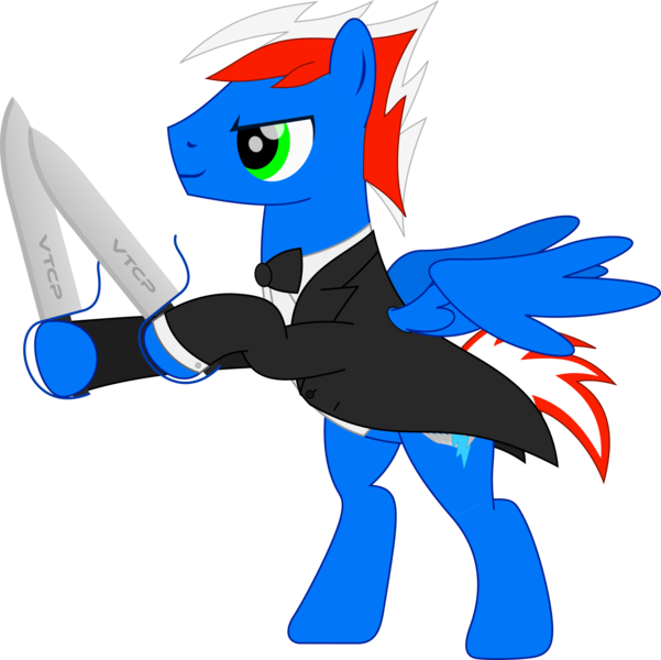 Size: 1704x1700 | Tagged: safe, artist:rd4590, derpibooru import, oc, oc:vortex clipper, pegasus, pony, bowtie, clothes, looking forward, pegasus oc, simple background, solo, spread wings, suit, sword, transparent background, tuxedo, vector, weapon, wings