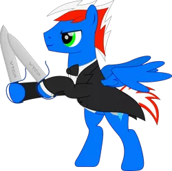 Size: 1704x1700 | Tagged: safe, artist:rd4590, derpibooru import, oc, oc:vortex clipper, pegasus, pony, bowtie, clothes, looking forward, pegasus oc, simple background, solo, spread wings, suit, sword, transparent background, tuxedo, vector, weapon, wings