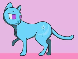 Size: 1347x1013 | Tagged: artist:snezhok42, atg 2019, barely pony related, cat, catified, cel shading, derpibooru import, newbie artist training grounds, no pupils, safe, shading, solo, species swap, standing, trixie