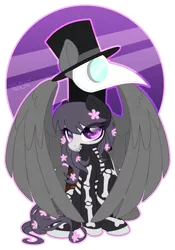 Size: 1122x1602 | Tagged: safe, artist:sickly-sour, derpibooru import, oc, oc:doc, oc:witch, earth pony, pegasus, pony, flower, flower in hair, oc x oc, plague doctor, plague doctor mask, purple eyes, shipping, tattoo, witch doctor