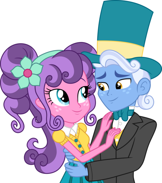 Size: 3000x3387 | Tagged: safe, artist:cloudyglow, derpibooru import, petunia petals, sunny skies, human, equestria girls, rainbow roadtrip, clothes, couple, cute, dress, equestria girls-ified, female, freckles, hat, high res, male, petalbetes, petuniasky, shipping, simple background, straight, suit, sunnydorable, top hat, transparent background