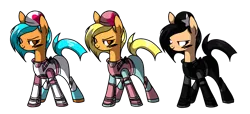 Size: 2188x1000 | Tagged: safe, alternate version, artist:anyazen, derpibooru import, oc, oc:dusty skully, oc:pastel skully, oc:shadow skully, unofficial characters only, earth pony, pony, armor, boots, clothes, female, fortnite, gloves, knife, makeup, mare, shoes, siblings, simple background, sisters, transparent background