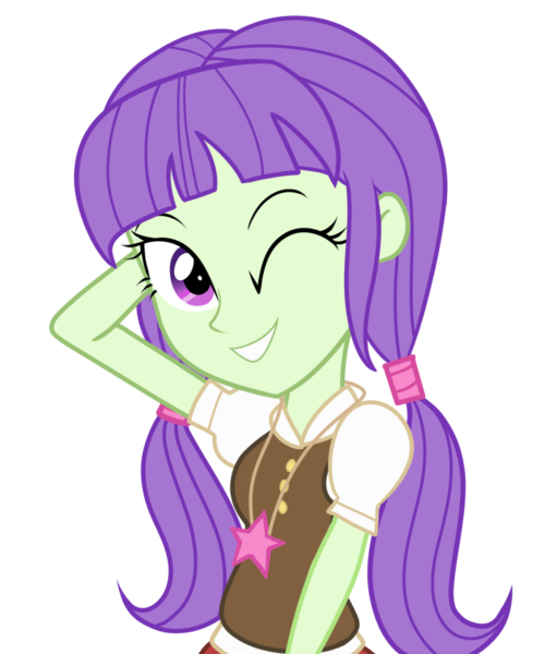 Size: 1000x1200 | Tagged: safe, artist:wubcakeva, derpibooru import, starlight, equestria girls, arm behind head, background human, commission, jewelry, necklace, one eye closed, pendant, pigtails, wink