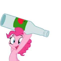 Size: 491x495 | Tagged: safe, artist:mlpcreativelab, artist:shoutingisfun, derpibooru import, edit, editor:luzion, pinkie pie, pony, apple cider, armpits, beverage, bottle, carrying, cider, female, mare, object, simple background, smiling, solo, throwing, transparent background