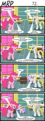 Size: 800x2153 | Tagged: safe, artist:umneem, derpibooru import, diamond tiara, pinkie pie, silver spoon, oc, oc:dispersion, earth pony, pony, unicorn, comic:my rational pony, barrel, comic, cookie, cupcake, female, food, mare, sugarcube corner