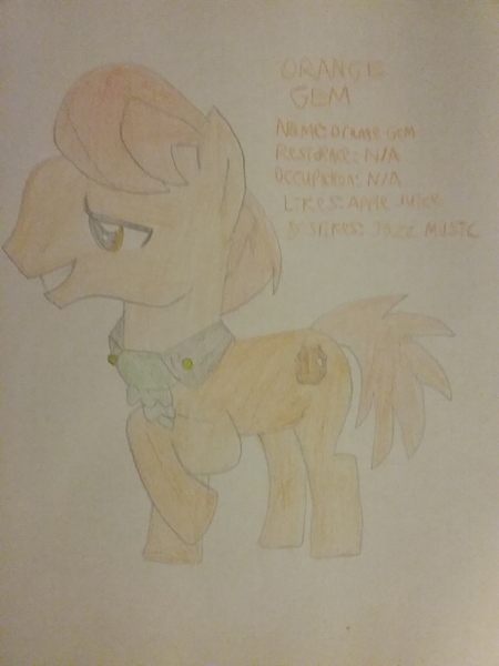 Size: 1944x2592 | Tagged: safe, artist:jaredking179, derpibooru import, oc, oc:orange gem, unofficial characters only, earth pony, pony, male, necktie, stallion, traditional art