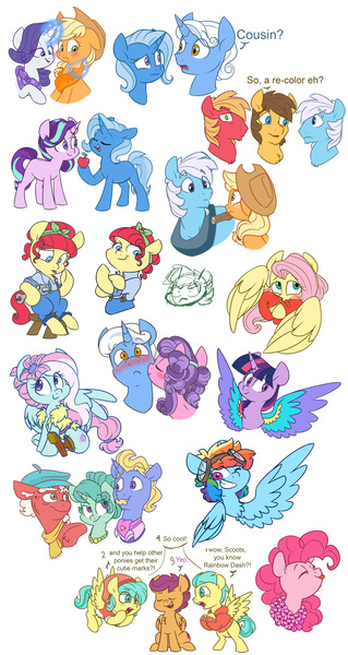 Size: 5400x10172 | Tagged: safe, artist:chub-wub, derpibooru import, applejack, barley barrel, big macintosh, chance-a-lot, cottonflock, creme brulee, fluttershy, kerfuffle, moody root, mr. hoofington, mrs. hoofington, petunia petals, pickle barrel, pinkie pie, rainbow dash, rarity, scootaloo, starlight glimmer, sunny skies, torque wrench, trixie, twilight sparkle, twilight sparkle (alicorn), alicorn, earth pony, pegasus, pony, unicorn, rainbow roadtrip, barrel twins, blank flank, brother and sister, cute, cutealoo, dashabetes, dialogue, diapinkes, diatrixes, doodle dump, female, fufflebetes, glimmerbetes, goggles, jackabetes, lesbian, missing cutie mark, open mouth, raribetes, rarijack, recolor, shipping, shyabetes, siblings, tongue out, twiabetes, twins, wing bling