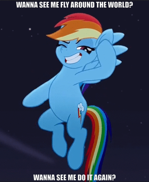 Size: 632x771 | Tagged: caption, cropped, derpibooru import, dialogue, edit, edited screencap, flying, image macro, one eye closed, pose, rainbow dash, rainbow roadtrip, safe, screencap, smiling, solo, spongebob squarepants, teeth, text, wink