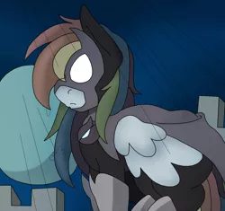 Size: 1672x1572 | Tagged: alternate universe, artist:blackbewhite2k7, clothes, costume, crossover, derpibooru import, discorded, night, owlman, rain, rainbow dash, rainbow ditch, safe, wet