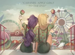 Size: 2200x1600 | Tagged: safe, artist:tcn1205, derpibooru import, applejack, rarity, human, equestria girls, equestria girls series, rollercoaster of friendship, amusement park, caramel apple girl, caramel apple girls, clothes, cute, female, humanized, jackabetes, lesbian, pony coloring, raribetes, rarijack, rear view, shipping