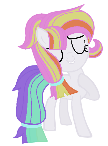 Size: 445x603 | Tagged: safe, artist:bluerosearrow, artist:celestial-rue0w0, derpibooru import, oc, oc:fruity pastels, unofficial characters only, earth pony, pony, icey-verse, base used, commission, eyes closed, female, filly, grin, magical lesbian spawn, multicolored hair, offspring, parent:coconut cream, parent:toola roola, parents:toolanut, raised hoof, simple background, smiling, solo, transparent background