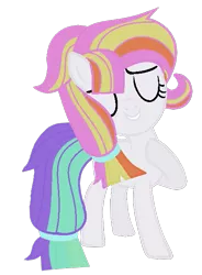 Size: 445x603 | Tagged: safe, artist:bluerosearrow, artist:celestial-rue0w0, derpibooru import, oc, oc:fruity pastels, unofficial characters only, earth pony, pony, icey-verse, base used, commission, eyes closed, female, filly, grin, magical lesbian spawn, multicolored hair, offspring, parent:coconut cream, parent:toola roola, parents:toolanut, raised hoof, simple background, smiling, solo, transparent background