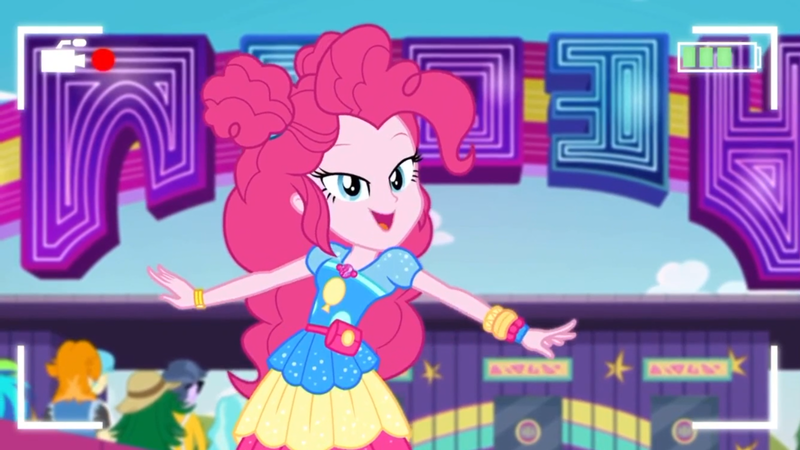 Size: 1600x900 | Tagged: safe, derpibooru import, screencap, bright idea, microchips, paisley, pinkie pie, sweet leaf, valhallen, vinyl scratch, equestria girls, equestria girls series, five lines you need to stand in, spoiler:eqg series (season 2), camera shot, cute, diapinkes, geode of sugar bombs, lidded eyes, looking at you, magical geodes, recording, video, written equestrian