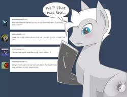 Size: 2068x1582 | Tagged: safe, artist:regolithart, derpibooru import, oc, oc:regolith, earth pony, pony, amputee, ask, male, prosthetic limb, prosthetics, solo, speech bubble, talking, tumblr