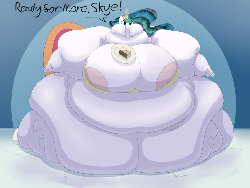 Size: 3648x2750 | Tagged: anthro, areola, areola slip, artist:lupin quill, ass, belly, belly button, big areola, big belly, big breasts, bingo wings, blob, breasts, butt, cake, chubby cheeks, chubbylestia, derpibooru import, fat, feedee, female, food, huge belly, huge breasts, huge butt, immobile, impossibly large belly, impossibly large breasts, impossibly large butt, large butt, magic, morbidly obese, multichin, nipples, nudity, obese, offscreen character, open mouth, plate, princess celestia, property damage, questionable, rolls of fat, solo, solo female, throne, unguligrade anthro, wardrobe malfunction, weight gain, weight gain sequence