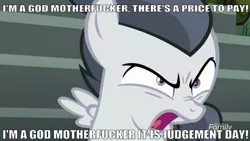 Size: 640x361 | Tagged: safe, derpibooru import, edit, edited screencap, editor:undeadponysoldier, screencap, rumble, pegasus, pony, marks and recreation, angry, badass, bleachers, caption, colt, cute, discovery family logo, edgy, hollywood undead, image macro, johnny 3 tears, looking at you, lyrics, male, open mouth, rap-rock, rumblebetes, savage, serious, serious face, song reference, text, undead (song), vulgar