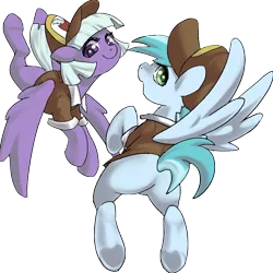 Size: 884x883 | Tagged: safe, artist:lockhe4rt, derpibooru import, appointed rounds, rainy day, pegasus, pony, background pony, butt, clothes, duo, female, flying, hat, looking at you, looking back, looking back at you, mailmare, mailmare hat, mailmare uniform, mare, missing cutie mark, plot, rear view, simple background, smiling, spread wings, transparent background, underhoof, wings