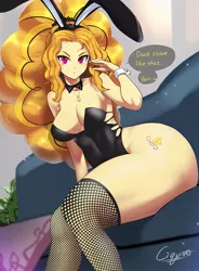 Size: 721x978 | Tagged: suggestive, artist:chigusa, derpibooru import, adagio dazzle, equestria girls, adagio dat-azzle, anime, ass, breasts, bunny ears, bunny suit, busty adagio dazzle, butt, cleavage, clothes, cutie mark on human, female, fishnets, gem eyes, hips, huge butt, image, jpeg, large butt, leotard, looking at you, sexy, solo, solo female, the ass was fat, thick, thighs, thong leotard, tsundere, wide hips