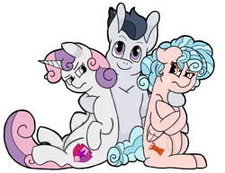 Size: 1000x771 | Tagged: safe, artist:flamirasplitz, derpibooru import, cozy glow, rumble, sweetie belle, pony, cozy glow is not amused, cozybetes, cute, female, filly, foal, group hug, hug, male, rumbelle, rumble gets all the fillies, rumbleglow, shipping, straight, sweetie belle is not amused, unamused