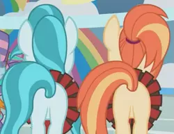 Size: 537x415 | Tagged: safe, derpibooru import, screencap, lighthoof, shimmy shake, earth pony, pony, 2 4 6 greaaat, butt, cheerleader, clothes, female, i watch it for the plot, mare, plot, plot pair, ponytail, skirt, technically an upskirt shot, upskirt