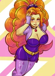 Size: 725x1000 | Tagged: safe, artist:pinkkoffin, derpibooru import, adagio dazzle, human, equestria girls, bolero jacket, breasts, busty adagio dazzle, cleavage, clothes, female, gem, jewelry, leggings, licking, licking lips, nail polish, necklace, sexy, siren gem, solo, stupid sexy adagio dazzle, tongue out