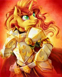 Size: 3276x4096 | Tagged: safe, artist:jadedjynx, derpibooru import, sunset shimmer, semi-anthro, unicorn, armor, bipedal, fantasy class, female, knight, mare, paladin, solo, warrior