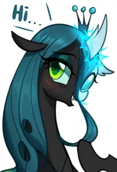 Size: 2306x3400 | Tagged: artist:maren, blushing, bust, changedling, changeling, changeling queen, cute, cutealis, derpibooru import, diaocelles, disguise, disguised changeling, female, hi, ocellus, open mouth, portrait, queen chrysalis, safe, simple background, solo, what lies beneath, white background