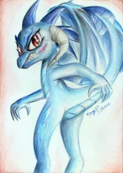 Size: 1659x2334 | Tagged: angry, artist:3500joel, blushing, butt, derpibooru import, dragon, princess ember, safe, solo, traditional art