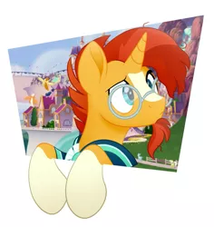 Size: 945x1000 | Tagged: safe, artist:ryuyo, derpibooru import, sunburst, pony, unicorn, cape, clothes, frame, glasses, leaning on the fourth wall, male, movie accurate, solo, stallion