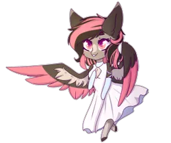 Size: 1763x1472 | Tagged: artist:honeybbear, chibi, clothes, colored wings, derpibooru import, dress, female, mare, multicolored wings, oc, oc:shumpeh, pegasus, safe, semi-anthro, simple background, solo, transparent background, wings