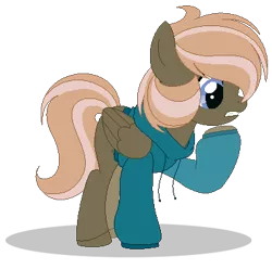 Size: 384x381 | Tagged: safe, artist:raflesplatt, derpibooru import, oc, oc:rosebelle, pegasus, pony, base used, clothes, female, hoodie, mare, offspring, parent:dumbbell, parent:fluttershy, parents:dumbshy, simple background, solo, transparent background