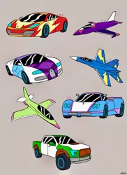 Size: 960x1321 | Tagged: safe, artist:elioo, derpibooru import, applejack, fluttershy, pinkie pie, rainbow dash, sci-twi, sunset shimmer, twilight sparkle, equestria girls, blue angels, bugatti, bugatti veyron, car, crossover, f/a-18 hornet, ford, ford f-150, jet, jet fighter, mclaren, mclaren mp4-12c, pagani, pagani zonda, transformers, wonderbolts
