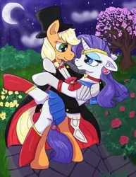 Size: 927x1200 | Tagged: safe, artist:dragoncat, derpibooru import, applejack, rarity, pony, cute, female, jackabetes, lesbian, raribetes, rarijack, sailor moon, shipping, tuxedo mask