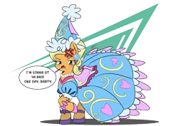 Size: 842x595 | Tagged: safe, artist:shelltoon, derpibooru import, applejack, earth pony, pony, look before you sleep, accent, annoyed, applejack also dresses in style, bow, clothes, dress, ear piercing, earring, female, froufrou glittery lacy outfit, hat, jewelry, mare, newbie artist training grounds, piercing, shoes, simple background, transparent, transparent background, vein