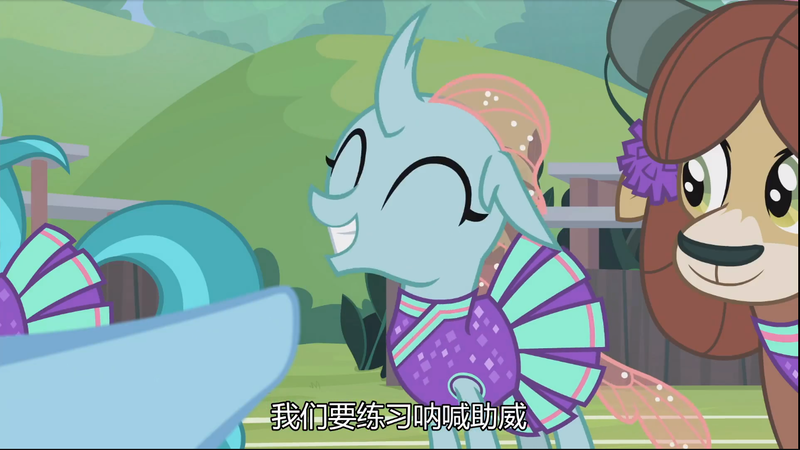 Size: 1375x774 | Tagged: 2 4 6 greaaat, cheerleader ocellus, chinese text, cute, derpibooru import, diaocelles, ocellus, pointing, safe, screencap, smiling, yona