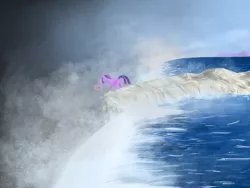 Size: 2000x1500 | Tagged: safe, artist:t72b, derpibooru import, twilight sparkle, pony, unicorn, atg 2019, edge of the world, experiment, female, levitation, looking down, magic, mare, newbie artist training grounds, ocean, rock, science, solo, telekinesis, unicorn twilight, waterfall