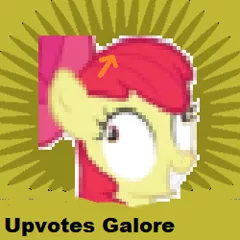 Size: 250x250 | Tagged: safe, derpibooru import, apple bloom, derpibooru, 1000 hours in ms paint, derp, meta, needs more jpeg, smiling, spoilered image joke, upvote