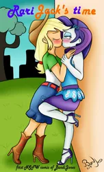 Size: 729x1200 | Tagged: safe, artist:bandijones, derpibooru import, applejack, rarity, equestria girls, adorasexy, against wall, ahegao, blushing, cute, female, french kiss, kissing, lesbian, open mouth, rarijack, sexy, shipping, tongue out