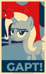 Size: 300x480 | Tagged: apple, artist:franklin, derpibooru import, food, hope poster, horn, horn impalement, looking at you, ms. harshwhinny, politics, safe, trixie, uncommon bond, vote, votehorse